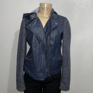 Navy blue pleather motorcycle jacket